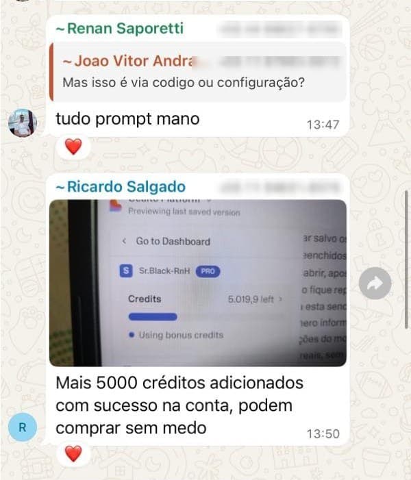 Cliente mostra o saldo da conta Lovable com mais de 5.000 créditos adicionados