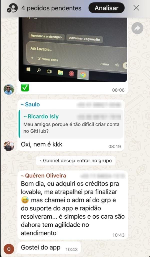 Cliente diz que adquiriu os créditos e elogia a agilidade no atendimento